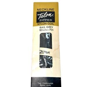 Vintage Talon Zipper Nylon Coil Neckline 18 inch Rail Grey Zephyr Deadstock
